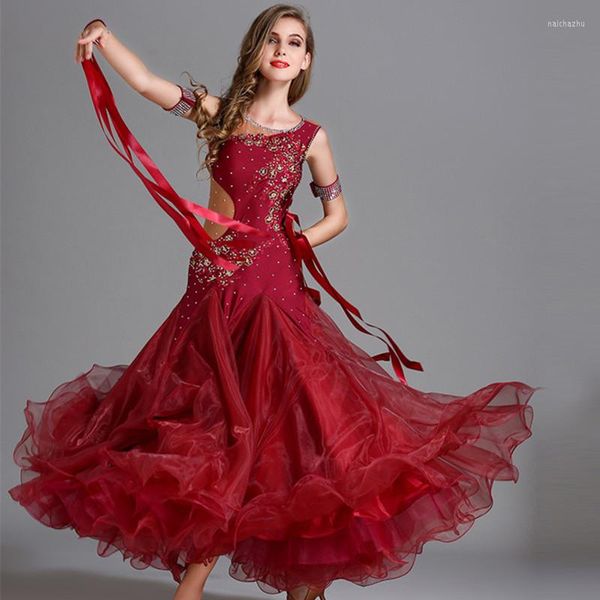 Stage Wear Femmes Robes de bal Waltz Dance Competition Robe standard Rose