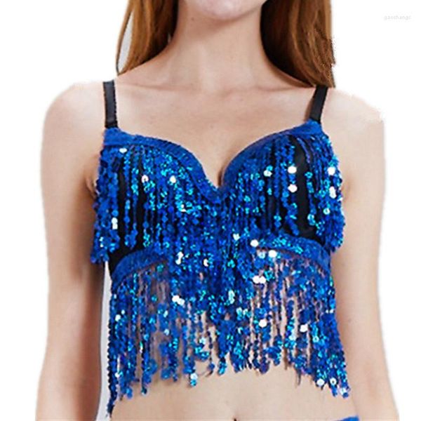 Vêtements de scène femmes accessoires de danse du ventre paillettes soutien-gorge B/C tasse Push Up hauts de danse du ventre