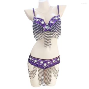 Stage Draag Women Belly Dance Bra Belt 2pcs Set Tops Chain Taille Sexy Outfit Carnival Costume Dancer Costumes