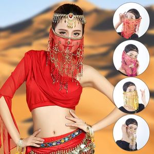 Stage Draag Women Belly Dance Face Veil Peil -pailletten Sexy Dancing Costume Tribal Carnival Party Veils Performance Accessoires