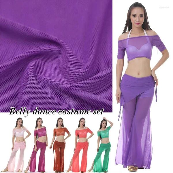 Stage Women Women Belly Dance Leotards Tops Pantalones divididos Sexo Sexy transparente gasa de malla Dama Dancing