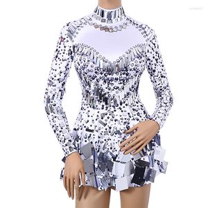 Stage Wear Women Birthday Celebrate Party Leotard Female Performance Outfit Sparkly Sequins Bodysuit Dress Rhinestones Dance Costumes