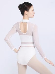 Stadium Slijtage Vrouwen Body Training Ballerina Dancewear Mesh Backless Lange Mouwen Klassieke Lyrische Dans Ballet Gymnastiek Turnpakje Kostuum