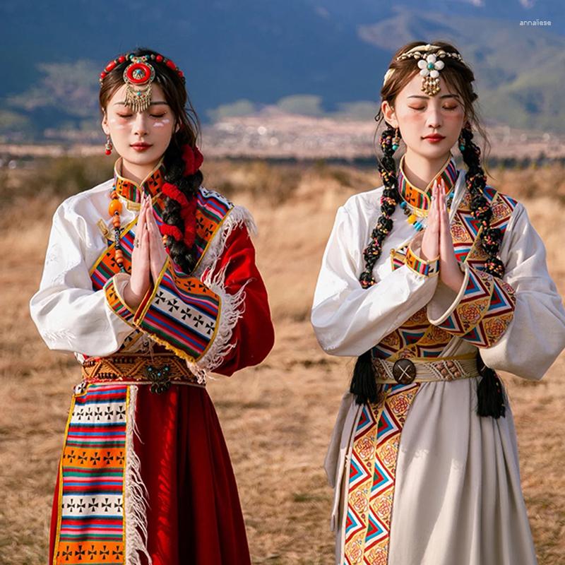 Scene Wear Women Daily Autumn and Winter Chinese Robe Improved Style Han Elements Tibetanska kläder Etniska dansdräkter