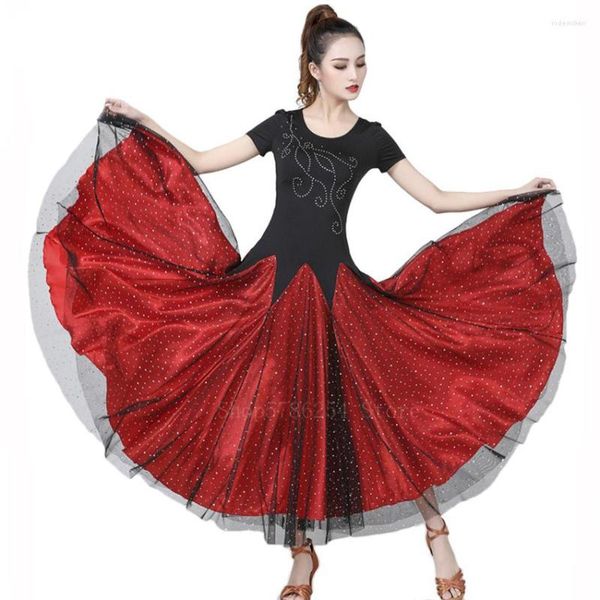 Stage Wear Femmes Robe de danse Gypsy Flamenco Bullfight Costume de salle de bal élégant paillettes maille classique moderne valse robes swing