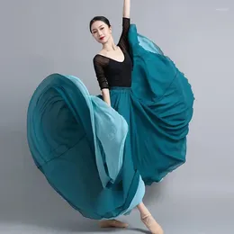 Portez des femmes en mousseline à double jupe swing 540/720 degrés classiques de danse costume de ventre Performance maxi jupes