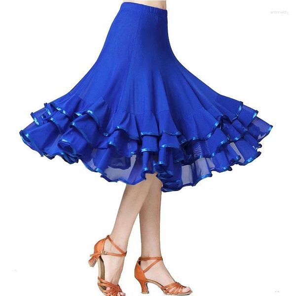 Etapa desgaste mujeres elegante salón baile traje 360 grados largo swing latina salsa rumba vestido flamenco faldas de baile para la práctica