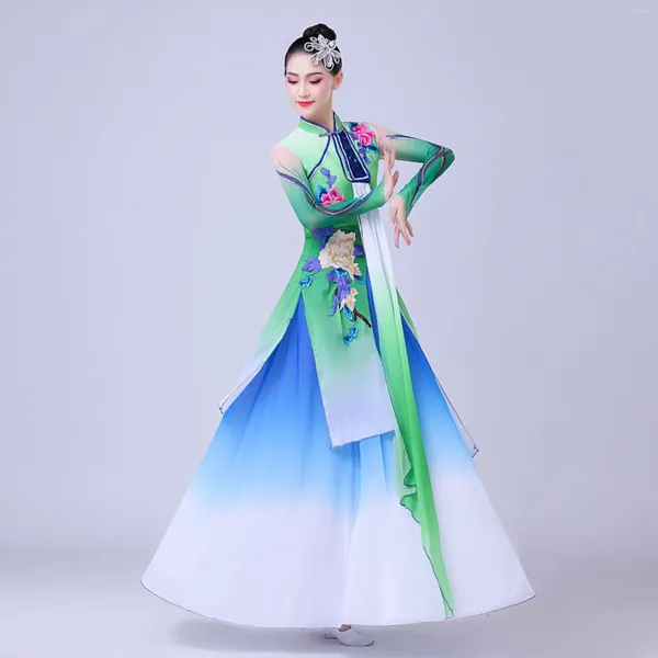 Stage Wear Femmes Fan Dancewear Style chinois Opéra Danse Vêtements Costumes de performance classique Robe ethnique traditionnelle