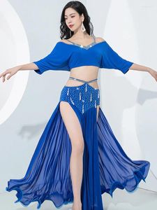 Stage Wear Women Fashion Belly Dance Pak Flash Diamond Top Set Two Pally Set Performance Festival Outfit Dancewear Costume
