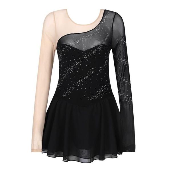 Stage Wear Femmes Robe De Patinage Sur Glace À Manches Longues Maille Splice Ballet Gymnastique Justaucorps Pour Performance Compétition Danse Cost215i