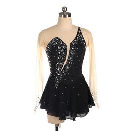 Stage Wear Women Figuur Skating Jurk Lyrical Dance Performance Kostuum Mouwloze Rhinestone Open Back Onregelmatige Heme Lotard Ballet