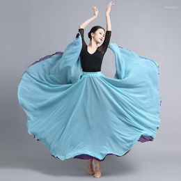 Etapa desgaste mujeres flamenco danza falda doble capa 720 grados estilo chino práctica temperamento casual vestido de swing grande