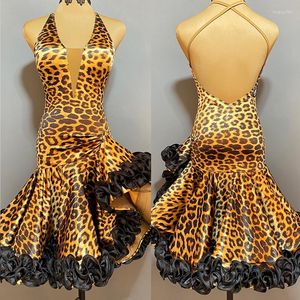Stage Wear Women Latin Dance Dress Black Leopard Professional Competum Costume Sexy Backless Tango Chacha Performance Dresses DL10854