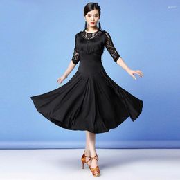 Stage Draag Women Latin Dance Dress voor Waltz Ballroom Costuums Long kanten dansende kleding feest modern kostuum cha