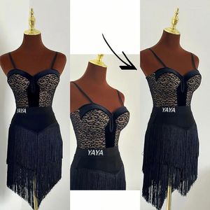 Etapa desgaste mujeres vestido de baile latino sexy terciopelo top borla faldas traje chacha rumba tango práctica ropa femenina DN16855