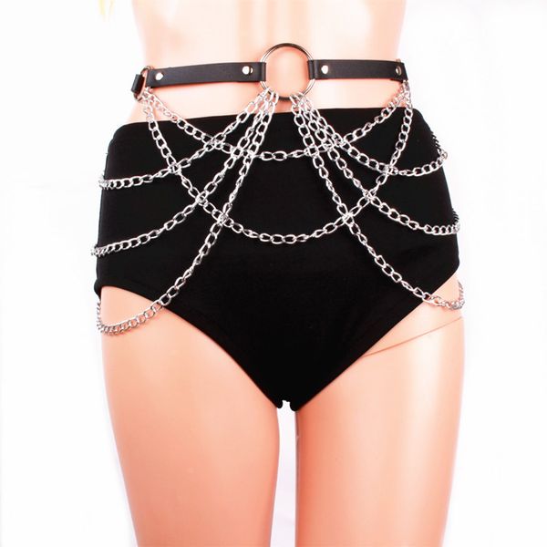 Stage Wear Femmes Ceinture en cuir avec chaîne en métal superposée Bijoux de taille de danse Ceinture sexy pour femme