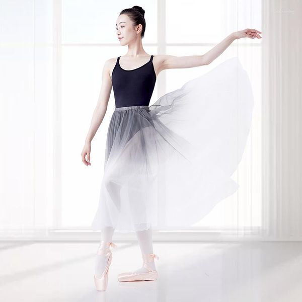 Vêtements de scène femmes longues jupes de Ballet en mousseline de soie adultes jupe de danse doux dégradé gris robe Costumes pour adulte fille ballerine