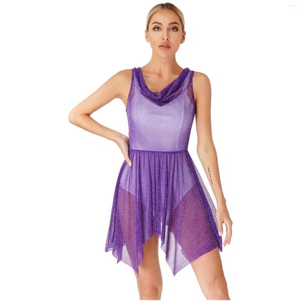 Stage Wear Femmes Robe de danse lyrique moderne Voir à travers Sheer Mesh Ballet Tutu Robes Salle de bal Latin Jazz Church Choir Performance Costume