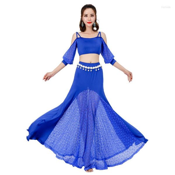 Escenario desgaste mujeres oriental danza del vientre traje conjunto de 2 piezas vestido de danza moderna falda de swing grande top ropa de práctica de baile para damas