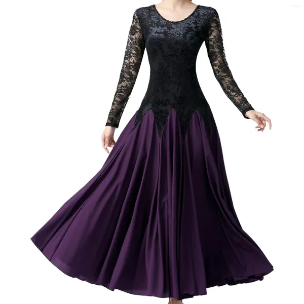 Wear Women Women Paso Doble Ballroom Flamenco Waltz Latin Cha-cha Robe Dance Robe à manches longues Patchwork Patchwork Performance Dancewear