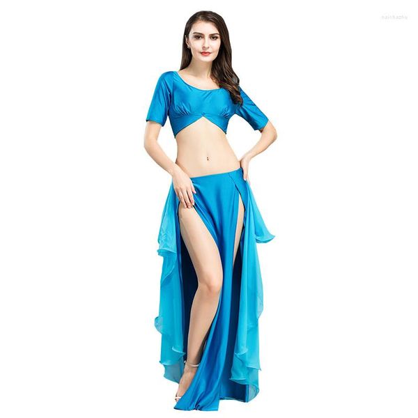 Desgaste de la etapa Mujeres Rendimiento Traje de danza del vientre Olas Slit Falda Vestido Carnaval Bellydance Fiesta de Navidad Ropa de baile