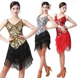 Stage Wear Women Professional Party Ballroom Latin Tango Moderne Jazz Rumba Salsa Dance Dress Rok Oefen Peak Paries Fringe Tassel 9co