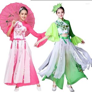 Stage Wear Costumes de danse classique en mousseline de soie pour femmes élégants vêtements de parapluie de ventilateur national chinois Yangko Performance