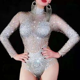 Stage Wear Dames Rhinestones Stretch Bodysuit Nachtclub Bar Show Celebrate Outfit Dance Soul Performance Costume