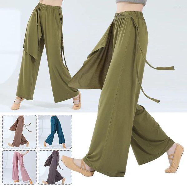 Vêtements de scène pour femmes, ruban ample et doux, large pantalon de danse classique, pratique du yoga folklorique chinois, pantalon élégant pour adultes