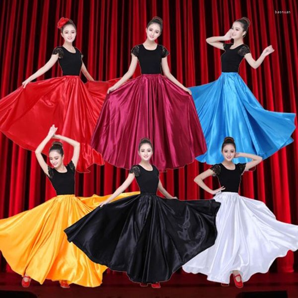 Stage Wear Jupes de Flamenco Espagnoles pour Femmes Satin Lisse 10 Couleurs Plus Taille Style Gitan pour Femme Performance Costumes de Danse du Ventre