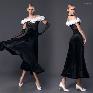 Scary Wear Waltz's Waltz Ballroom Dance Competition Robe Black Ruffles Velvetlatin Femme Party Costume Sl8456