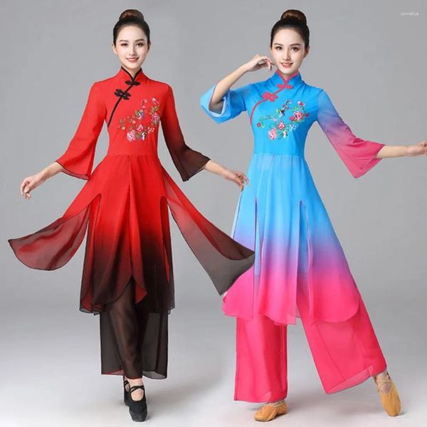 STATA Wear Women's Yangko Dress Fan Fan Classical Dance Folk Folk Disfraz de gran tamaño M-8XL