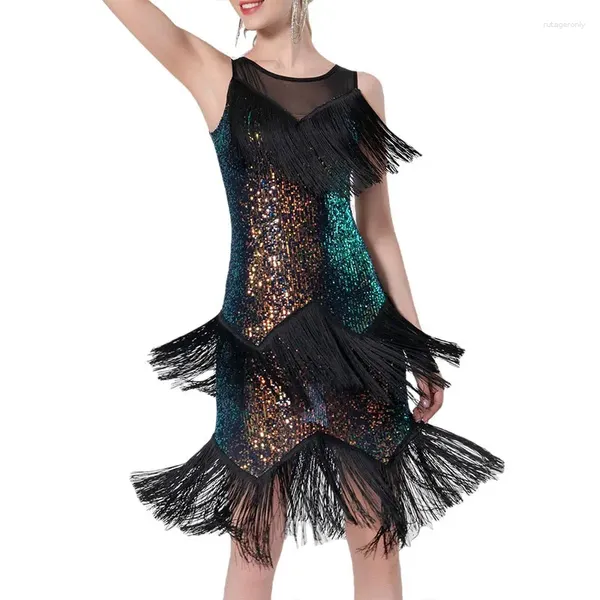 Stage Wear Femmes Paillettes Brillant Gland Robe De Danse Latine Adulte Roaring Flapper Gatsby Danse Dancewear Jazz Salsa Tango Pratique Vêtements