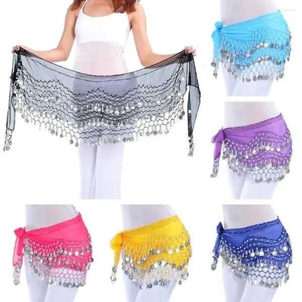 Stage Wear Femmes Sexy Belly Dance Hip Écharpe Wrap Ceinture Brillant Paillettes Argent Coin Ceintures