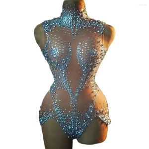 STAGE Wear femme sexy Mesh Voir à travers la tenue de danse Performance Costume Chanteuse Dancer Dance Show Sparkly Rimestones Bodys