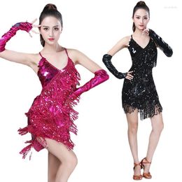 Stage Women Women Sexy Tassel Latin Dance Dress Competition Vestidos para Fiesta Flanking Falda Night Club