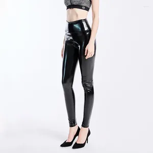 Stage Wear Femmes Brillant Faux Cuir Serré Sexy Pantalon Métallique Legging Taille Haute Wet Look Pantalon Glitter Skinny Noir Streetwear