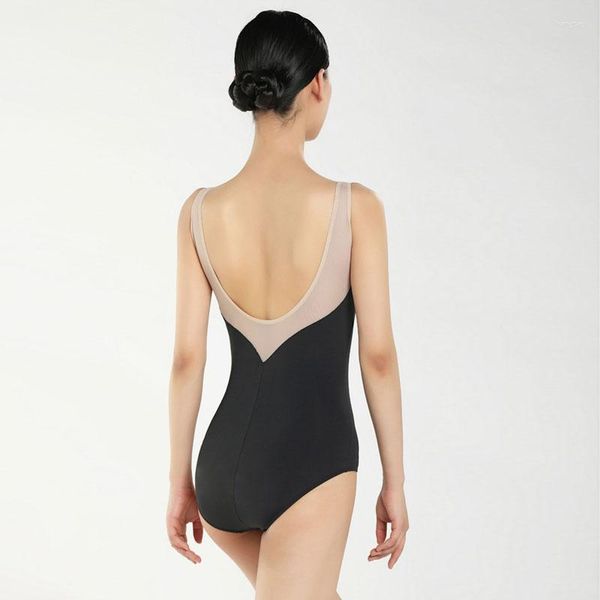 Vêtements de scène femmes couleur de peau maille danse justaucorps bretelles invisibles Ballet adulte pratique Costume gymnastique