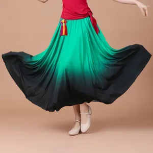 Stadiumkleding Vrouwen Spaanse Flamenco Rok Danspraktijk Lange Grote Schommel Kleurverloop Prestaties Zigeuner Dame Buikjurk