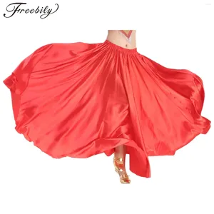 STAGE PEUR FEMMES Espagnol Paso Doble Jupe Ballroom Flamenco Bomba Belly Dance Performance Costume Élastique Satin 540 degrés Maxi