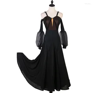 Stage Wear Femmes Standard Waltz Ballroom Robe de danse 2023 Dame de haute qualité Noir Sexy Concours Robes de danse