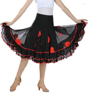 Stage Wear Vrouwen Swing Latin Buikdans Rok Knielengte Ballroom Rokken Bloem Pailletten Praktijk Optredens Jurk 8 Kleuren