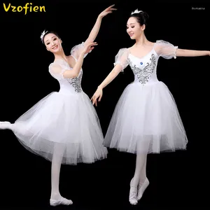 Ropa de escenario para mujer, bailarina profesional blanca, tutú de Ballet, vestido de baile, trajes de lago de los cisnes, leotardos de gimnasia para niñas, Ropa de baile