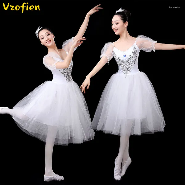 Vêtements de scène femmes blanc professionnel ballerine Ballet Tutu robe de danse lac des cygnes Costumes filles gymnastique justaucorps vêtements de danse