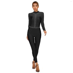 Stage Wear Femmes Ballet Danse Body Patinage Artistique Gymnastique Justaucorps Combinaison Manches Longues Strass Sheer Mesh Performance Costume