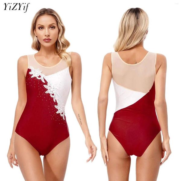 STAGE WEMPS BOLLET DANGE DANGE Body produit Ice Ice Skating Gymnastique Leotard Sans manches transparentes