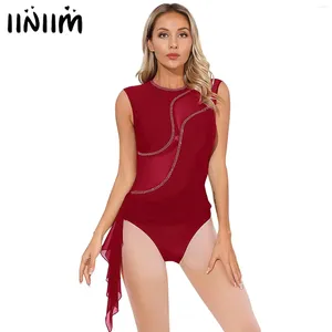 Stadiumkleding Dames Ballet Lyrische Danskleding Gymnastiek Acrobatiek Leotard Kostuum Glanzende Strass Pure Kunstschaatsen Jumpsuit