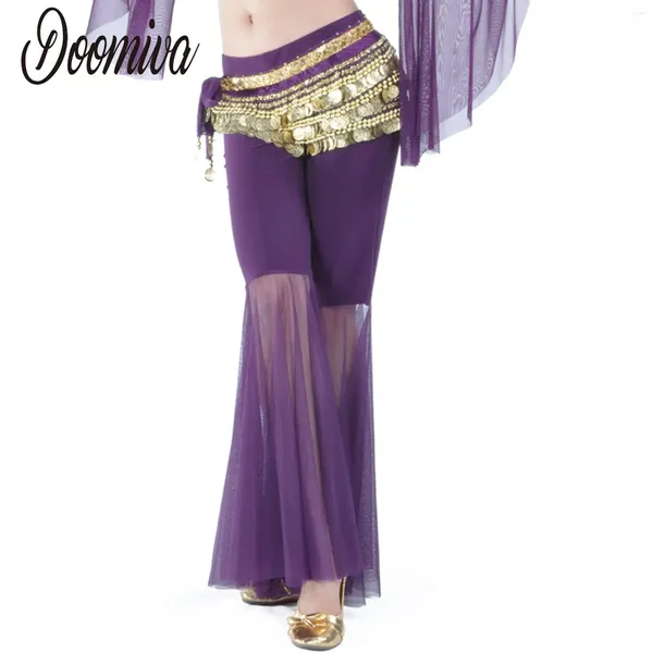 Stage Wear Femmes Belly Dance Pratique Performance Costume Solide Tulle Bell-Bottom Pantalon Low Rise Pantalon évasé pour vêtements de danseur arabe