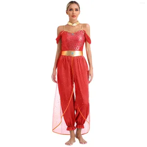 STAGE WEMPS FAIRY Tale Arabian Princesse Cosplay Costume Theme Party Belly Dance Jumps Suit BodySuit en tulle avec collier
