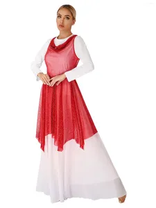 Escenario ropa para mujeres brillantes alabanza litúrgica vestimenta de baile túnica moderna lírica ballet dancewear iglesia coro adoración disfraz